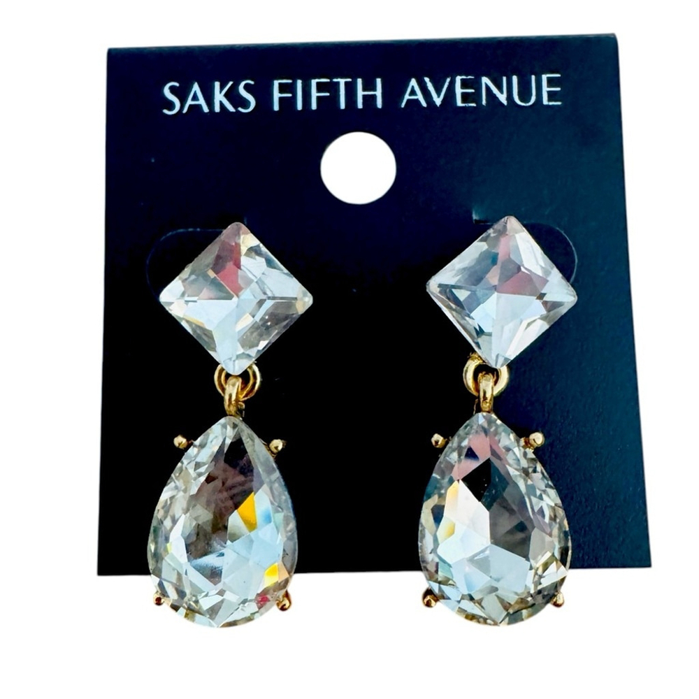 Saks Fifth Avenue Clear Crystal Dangle Teardrop Statement Earrings NEW 3/$25 - Picture 4 of 7